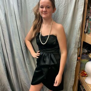 VA USA strapless satin black mini dress